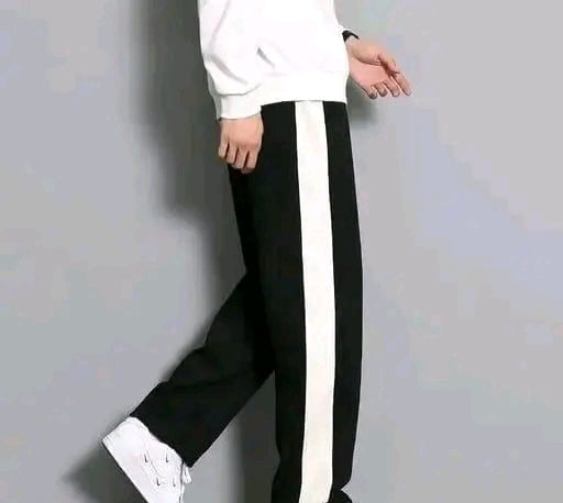 Men’s Stylish Black Track Pants with White Side Stripe