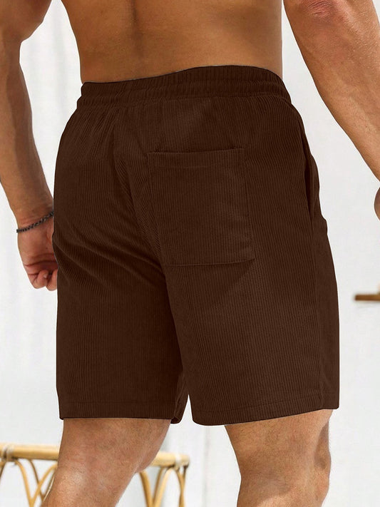 Men's Solid Ribbed Drawstring Shorts