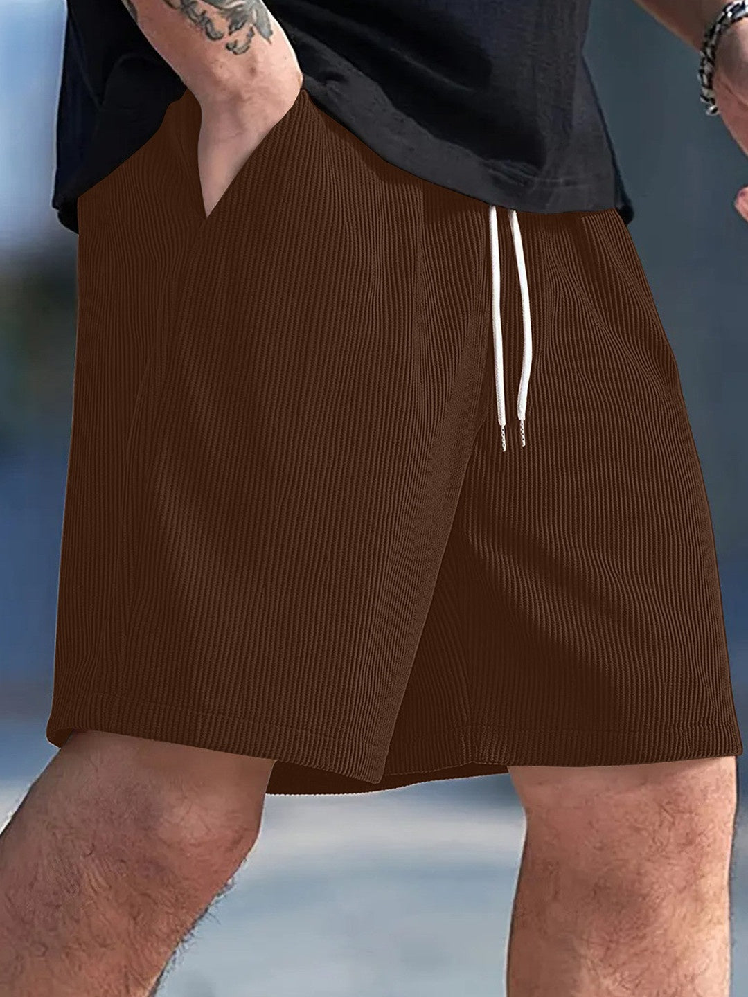 Men's Solid Ribbed Drawstring Shorts