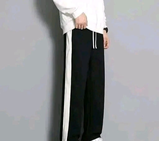 Men’s Stylish Black Track Pants with White Side Stripe
