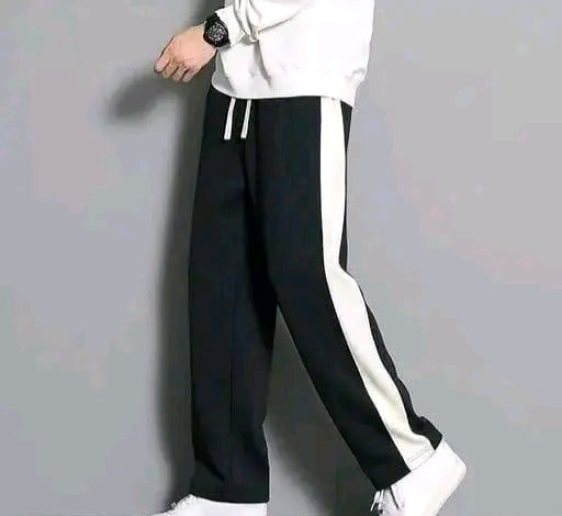 Men’s Stylish Black Track Pants with White Side Stripe