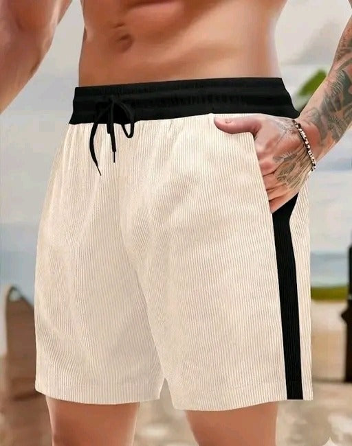 Stylish Summer Shorts for Men – Cream Colour with Contrast Black Details