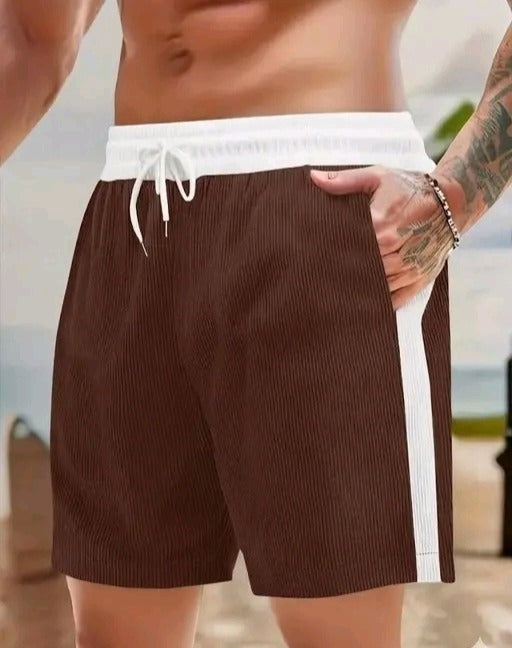 Men's Ribbed Contrast Stripe Shorts
