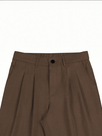 Men's Premium Wide-Leg Pleated Trousers – Coffee Brown