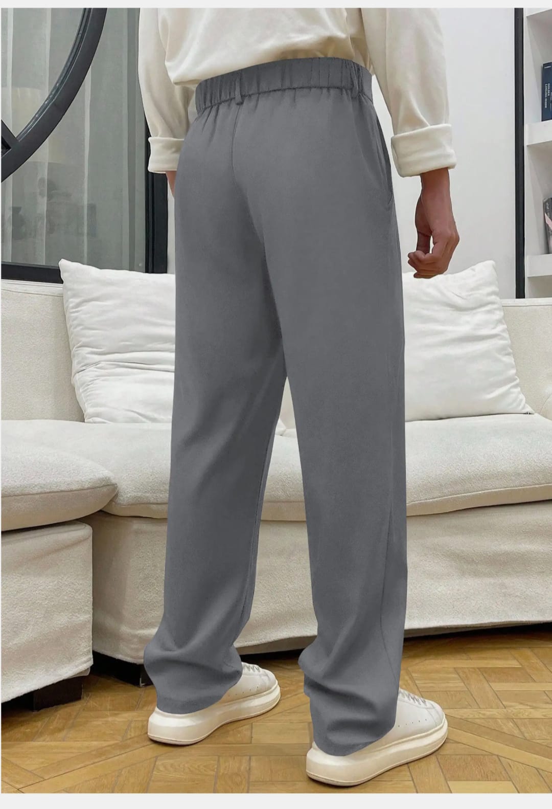 Men's Classic Grey Pleated Relaxed-Fit Trousers
